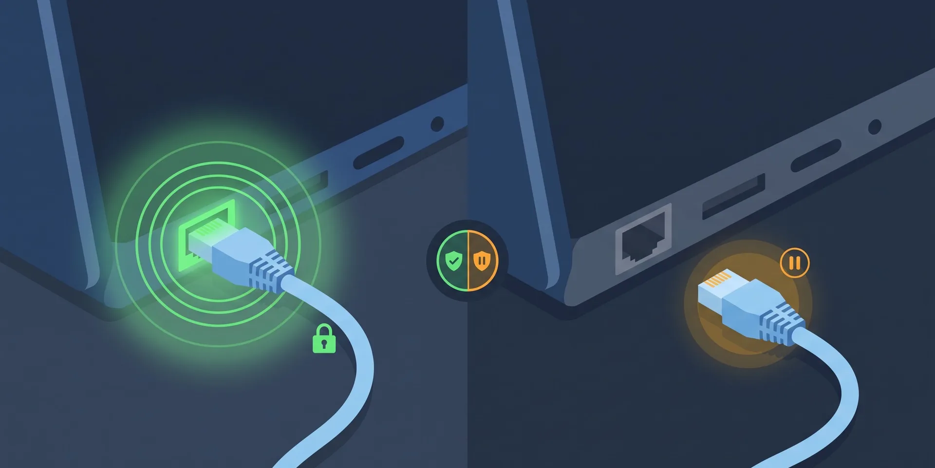 LAN watcher - cable plugged glows active, unplugged glows paused