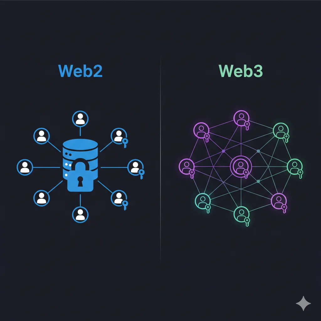 Web2 vs Web3 — Centralized vs decentralized architecture
